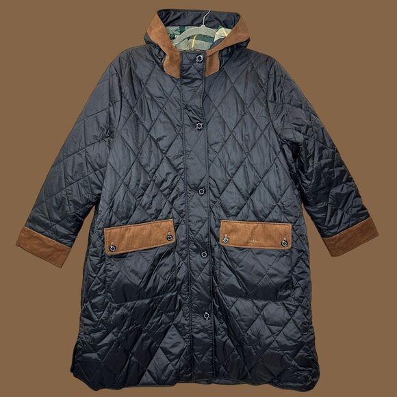 Barbour Mickley Quilted Jacket Black Ancient Full Zip Button Panel Women 1X NWT - Picture 1 of 14